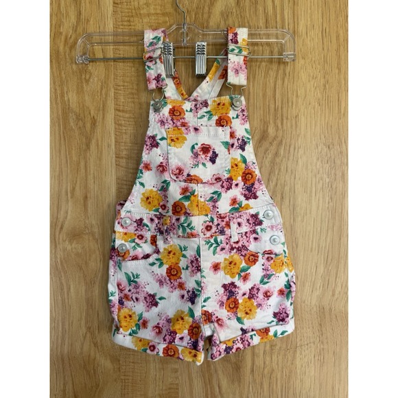 Wonder Nation Floral Shorts Overalls 4T Pink Floral Denim Bib Shortalls - Picture 1 of 3